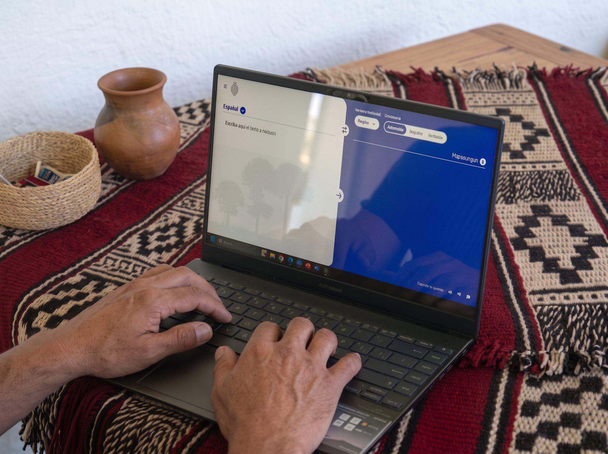 El traductor mapuzungun en uso en un computador portátil